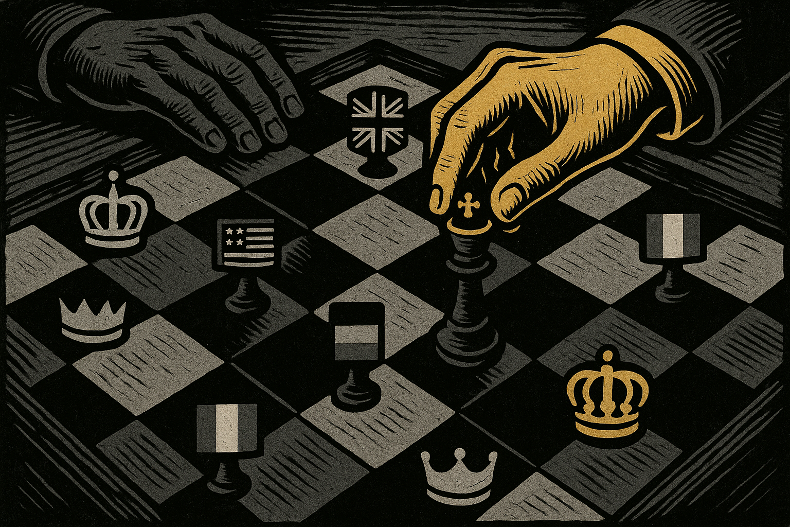 Chess pieces as national symbols on a board - the cold calculus of statecraft and power politics