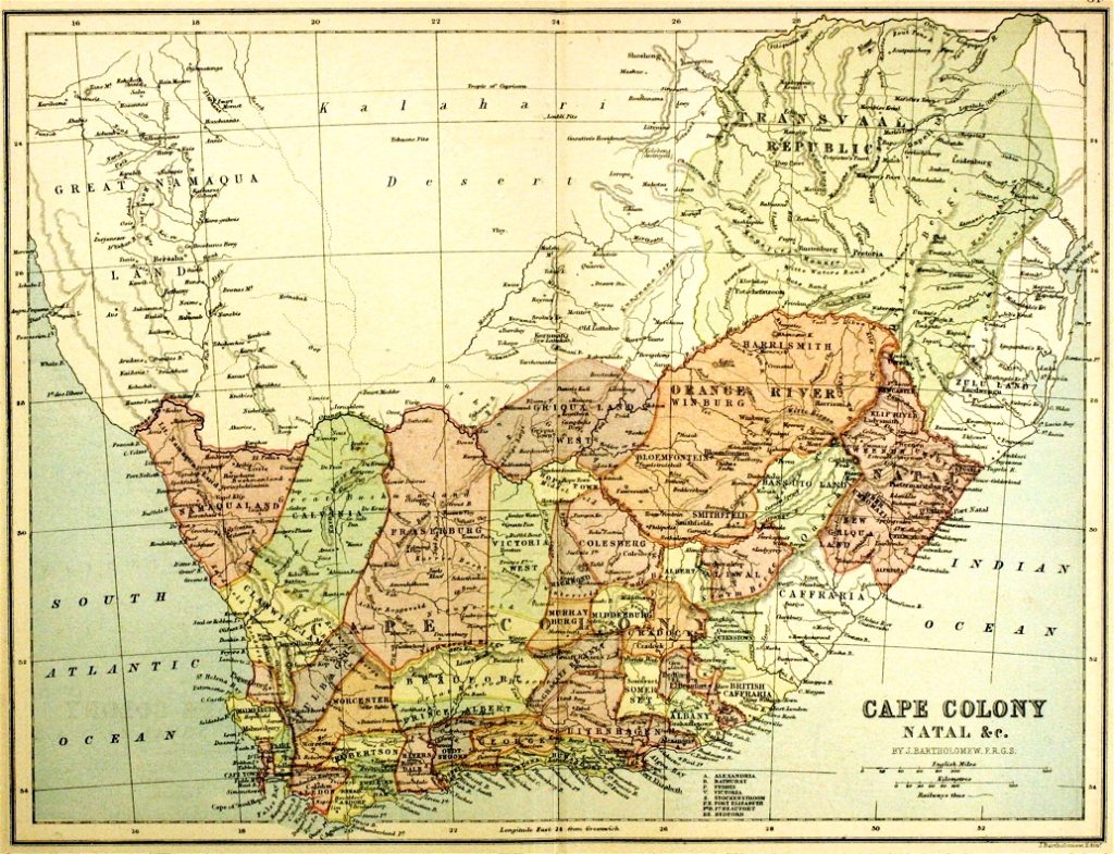 Map of the many different territories and colonies that make up South Africa.