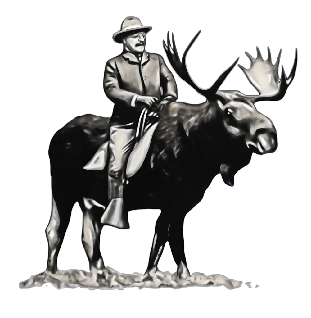 Libertas Bella Teddy Roosevelt riding a moose design