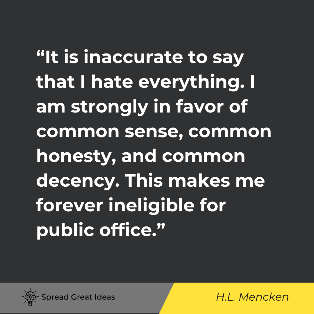 It is inaccurate to say that I hate everything. I am strongly in favor of common sense, common hones...