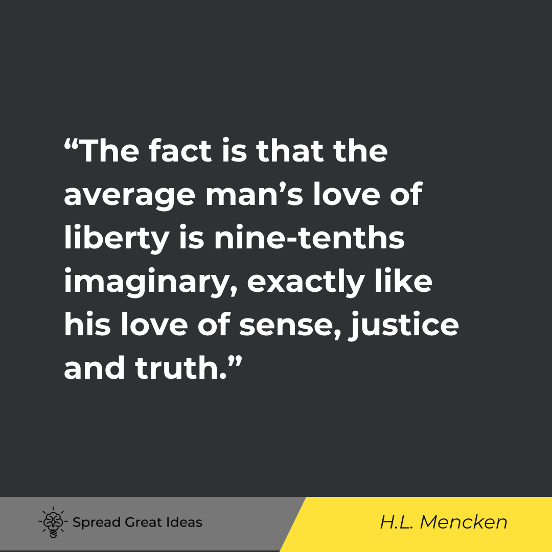 The fact is that the average man's love of liberty is nine-tenths imaginary, exactly like his love o...