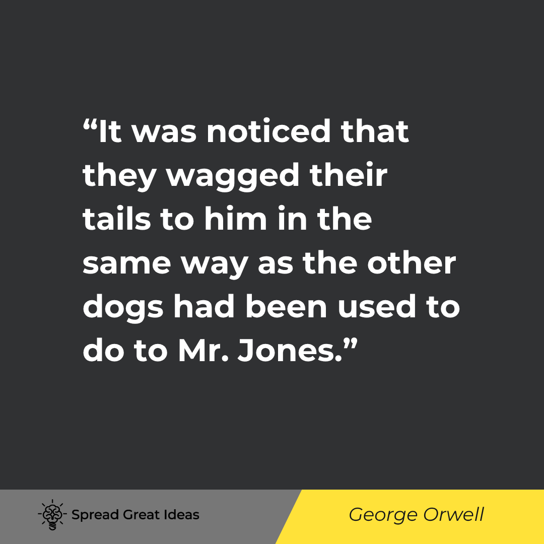 George Orwell quote: It was noticed that they wagged their tails to him in the same way as the other dogs had been used t