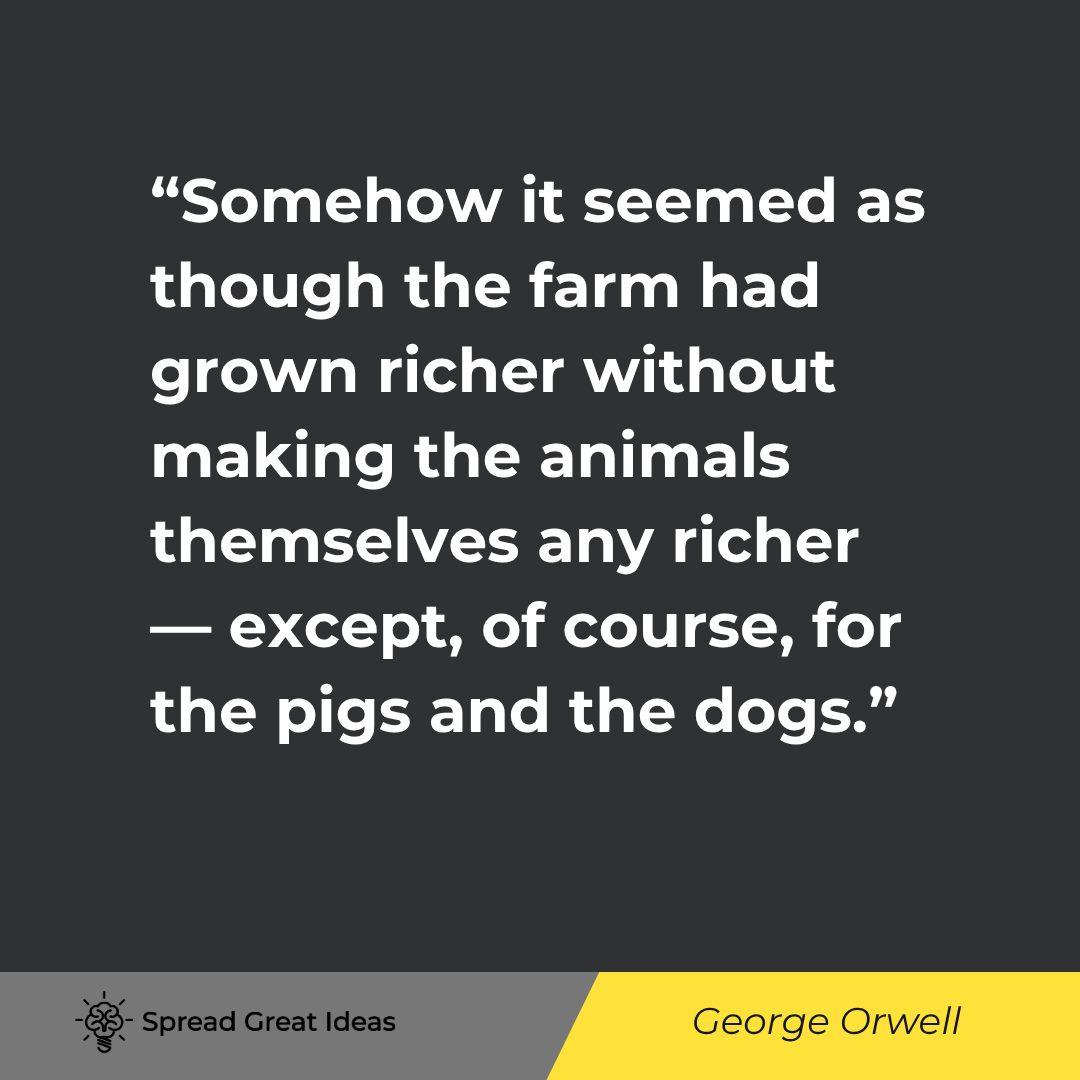 George Orwell quote: Somehow it seemed as though the farm had grown richer without making the animals themselves any rich