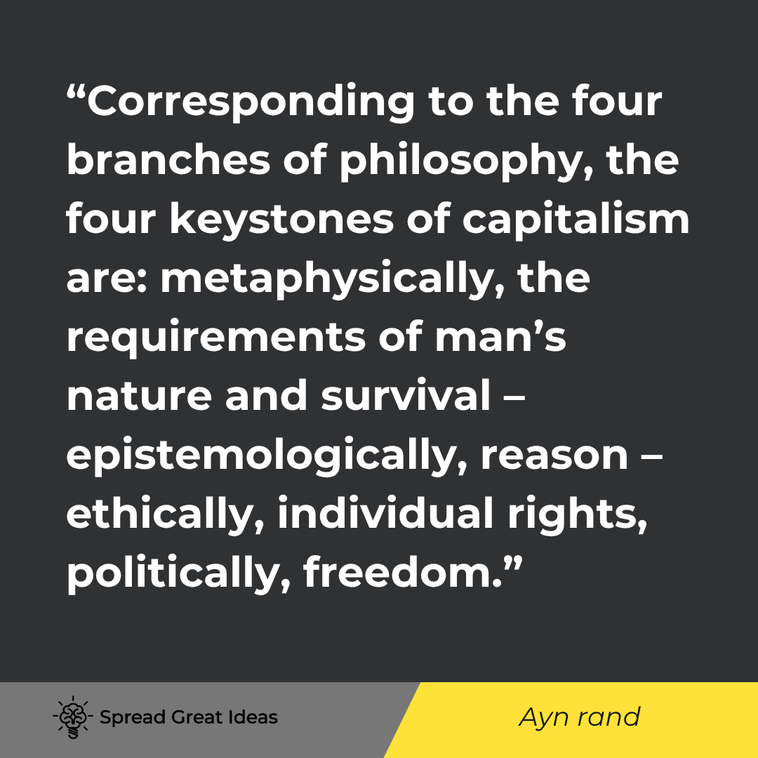 Ayn Rand quote: Corresponding to the four branches of philosophy, the four keystones of capitalism are metaphysicall