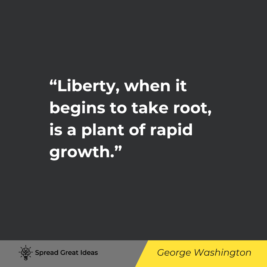 George Washington quote: Liberty, when it begins to take root, is a plant of rapid growth. The checks he endeavors to give it