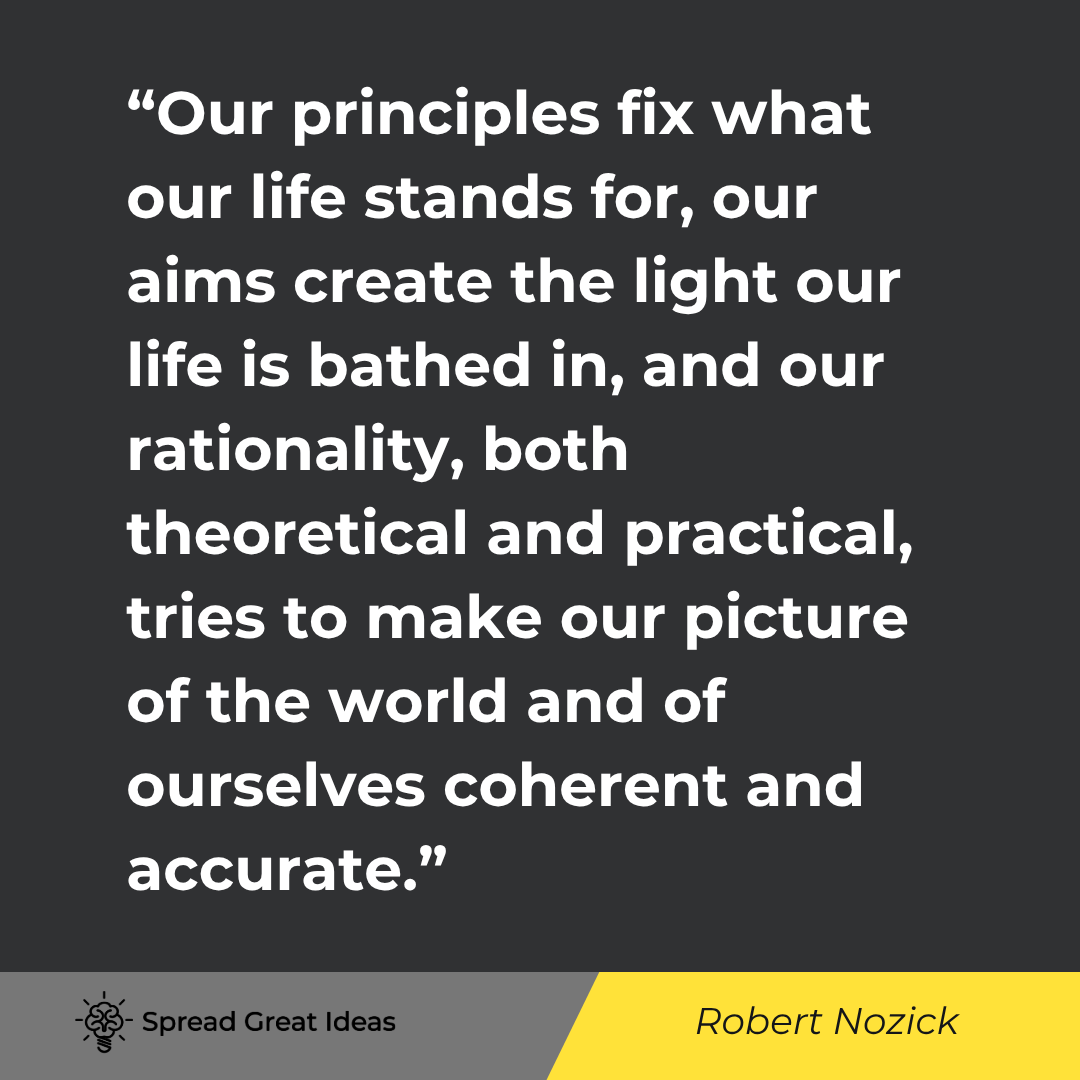 Robert Nozick quote: Our principles fix what our life stands for, our aims create the light our life is bathed in, and ou