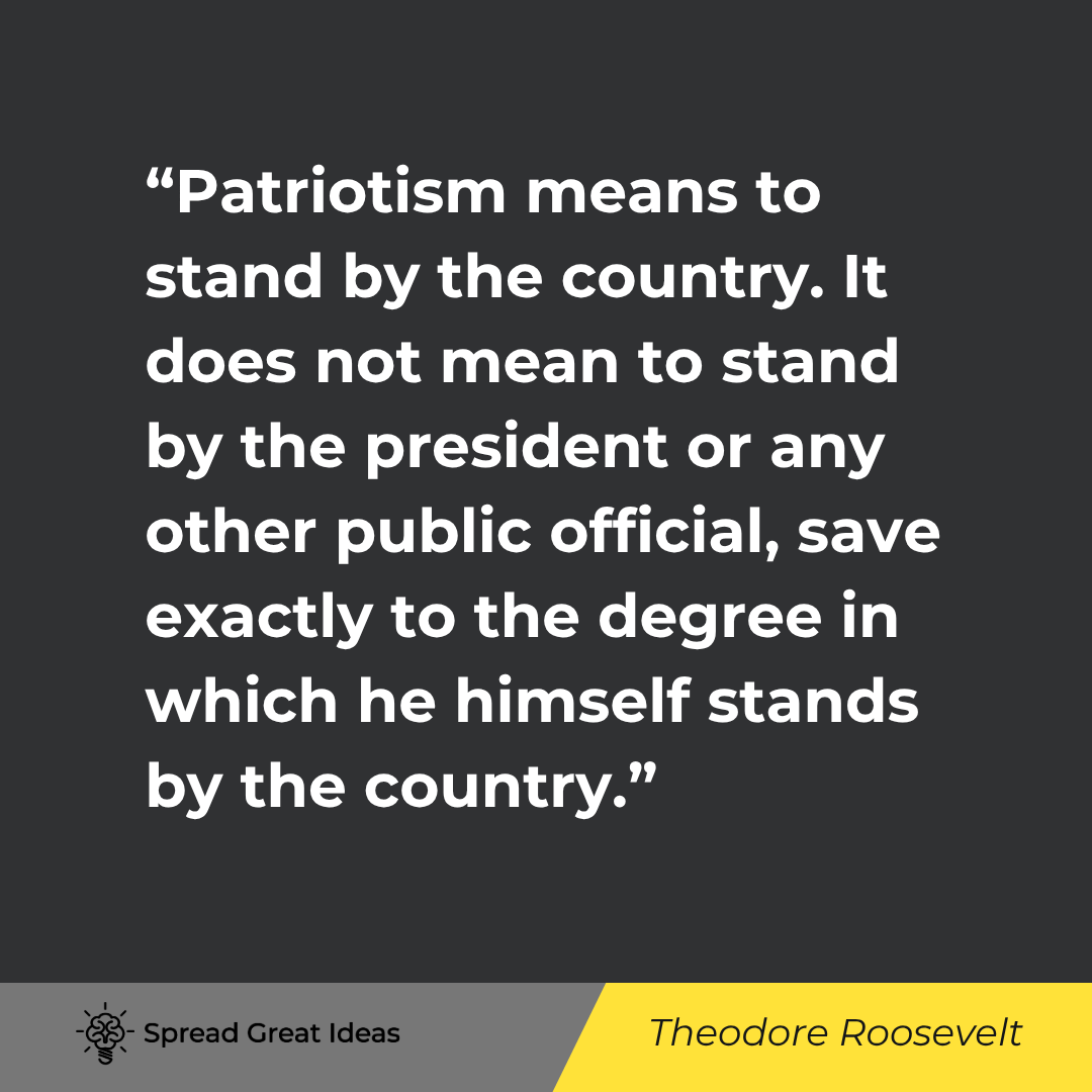 Theodore Roosevelt quote: Patriotism means to stand by the country. It does not mean to stand by the president or any other pu
