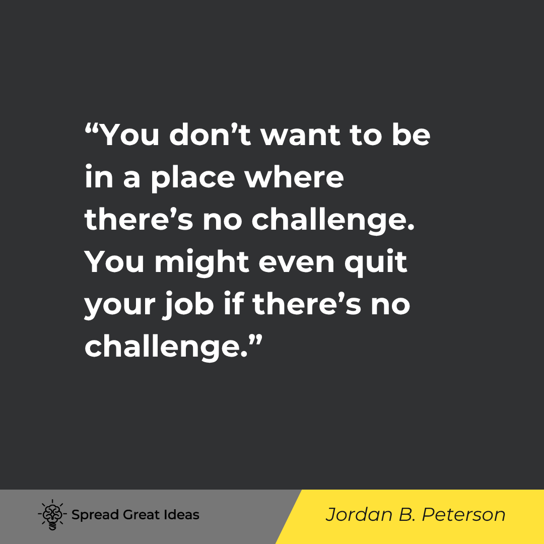 Jordan B. Peterson quote: You don't want to be in a place where there's no challenge. You might even quit your job if there's