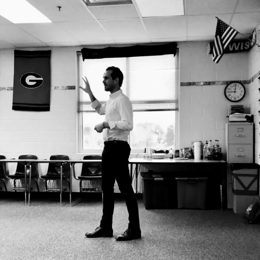 Brian David Crane speaking to students at Duluth High School, Georgia