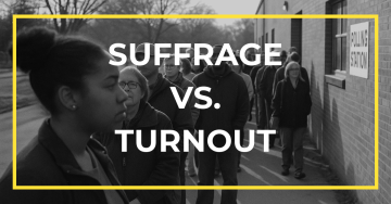 Voters in line at a polling station illustrating the suffrage versus turnout distinction